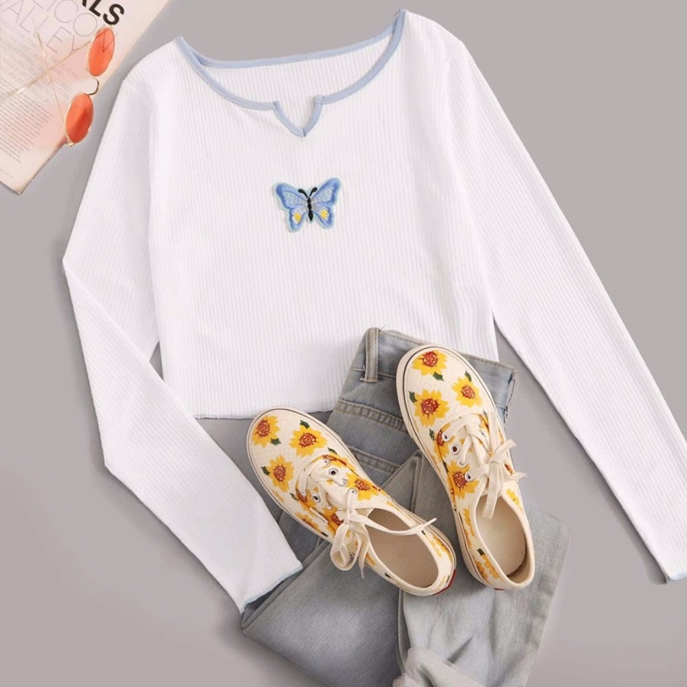 Butterfly Crop Long Sleeve | Tops